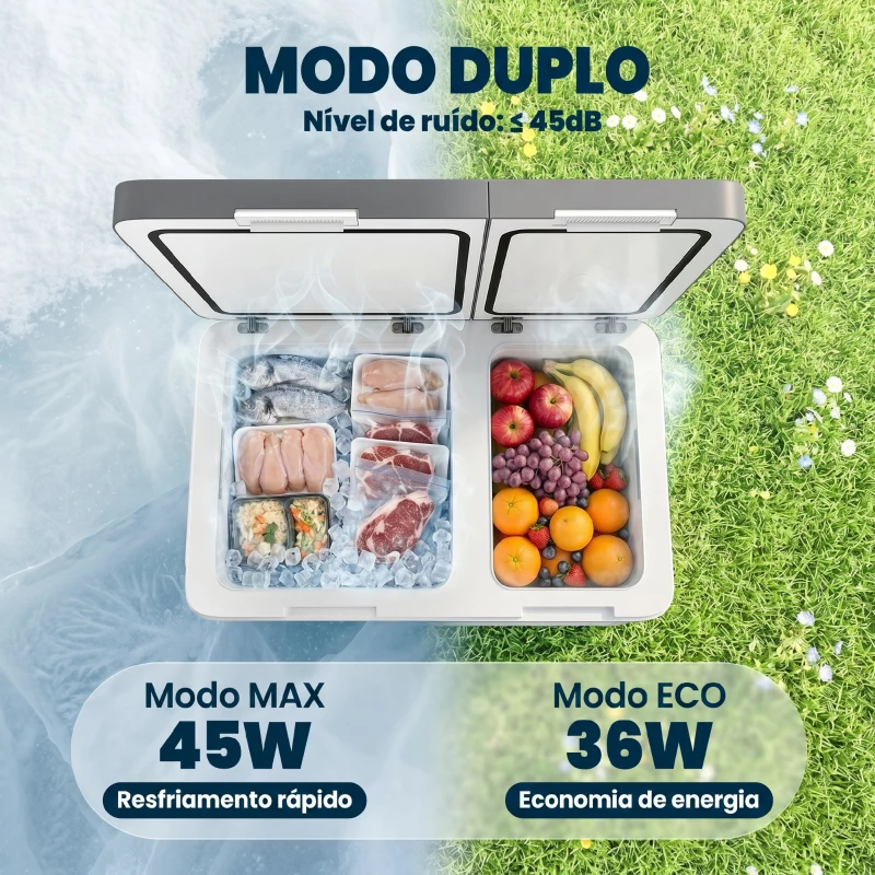 Outsunny Frigorífico Portátil Elétrico com Compressor 35L Dupla Zona Controlo App Luz LED Ecrã para Automóvel e Campismo Preto