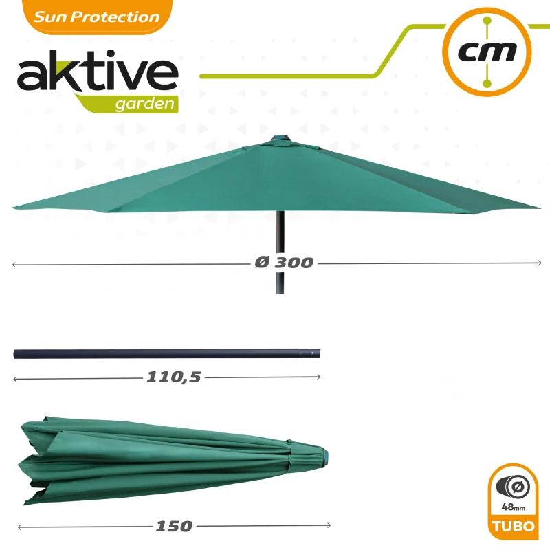 Parasol Hexagonal Aktive Garden Mástil 48 Mm Ø300 Cm, Verde