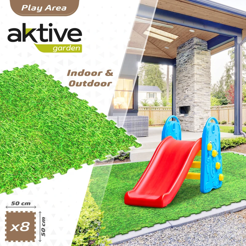 Suelo Protector Puzle Aktive 8 Piezas, 50x50x0,4 Cm, Verde