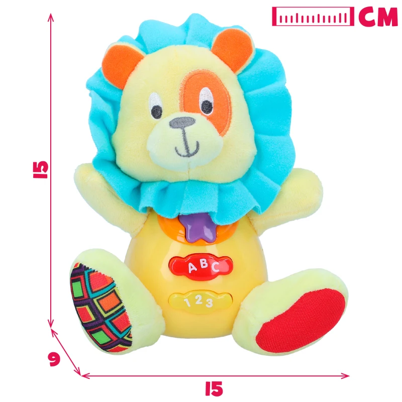 Peluche León Interactivo con Luz y Sonido, 15x9x15 Cm, Amarillo