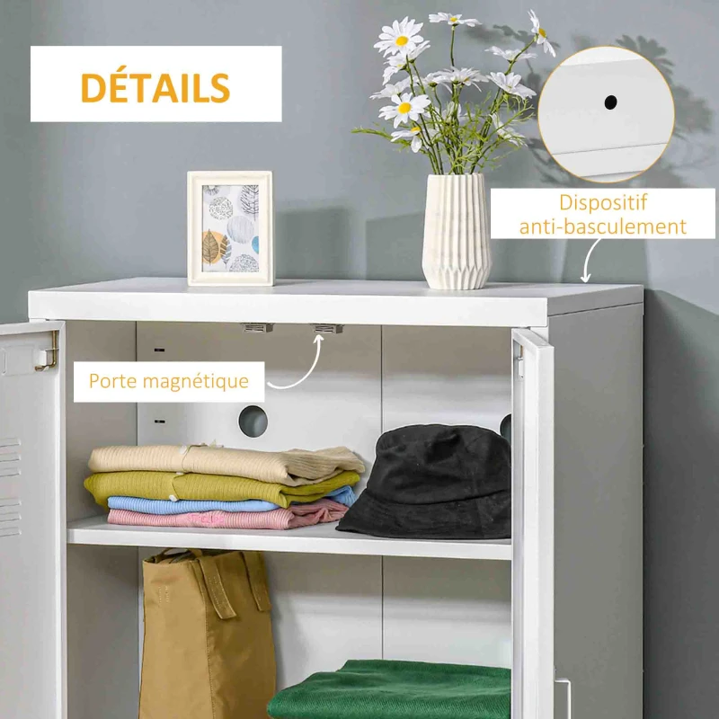 HOMCOM Armoire de bureau à 3 niveaux meuble de rangement bureau métallique 2 portes étagères réglables 75 x 33 x 110 cm blanc