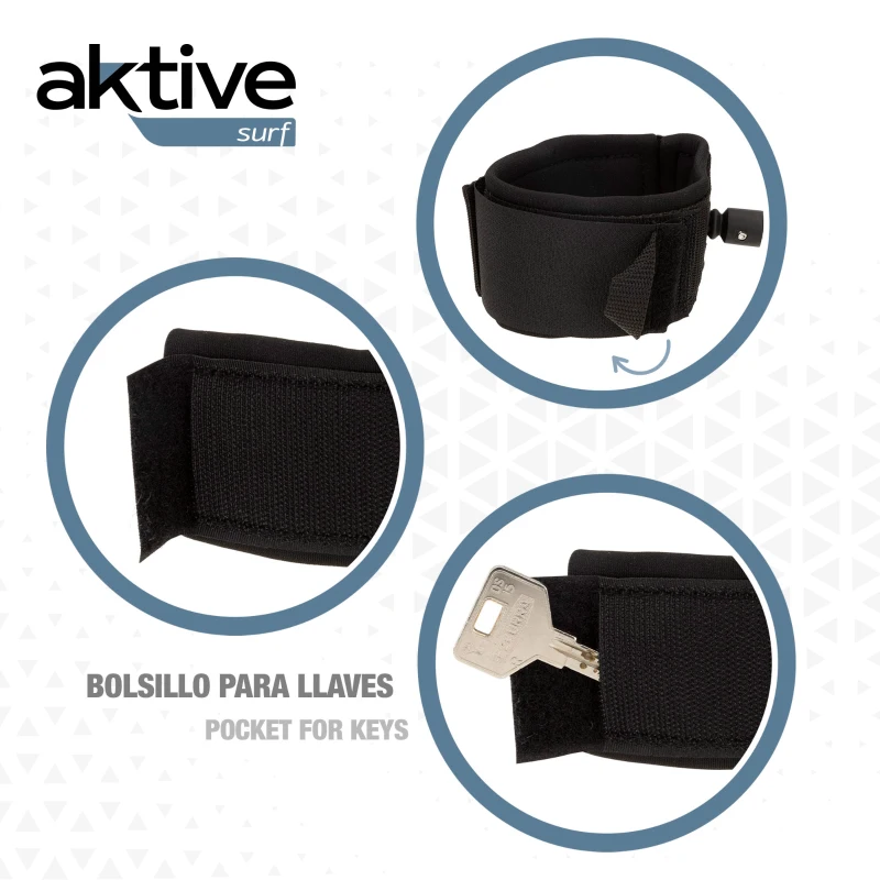 Leash Paddle Surf Espiral Aktive con Cierre Neopreno y Bolsillo, 305x6x84 Cm, Negro