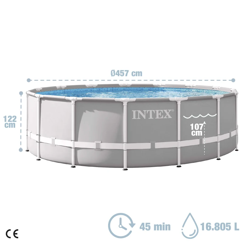 Piscina Desmontable Redonda Prisma Frame con Depuradora 3.785 L/h, 457x457x122 Cm, Azul y Gris Claro