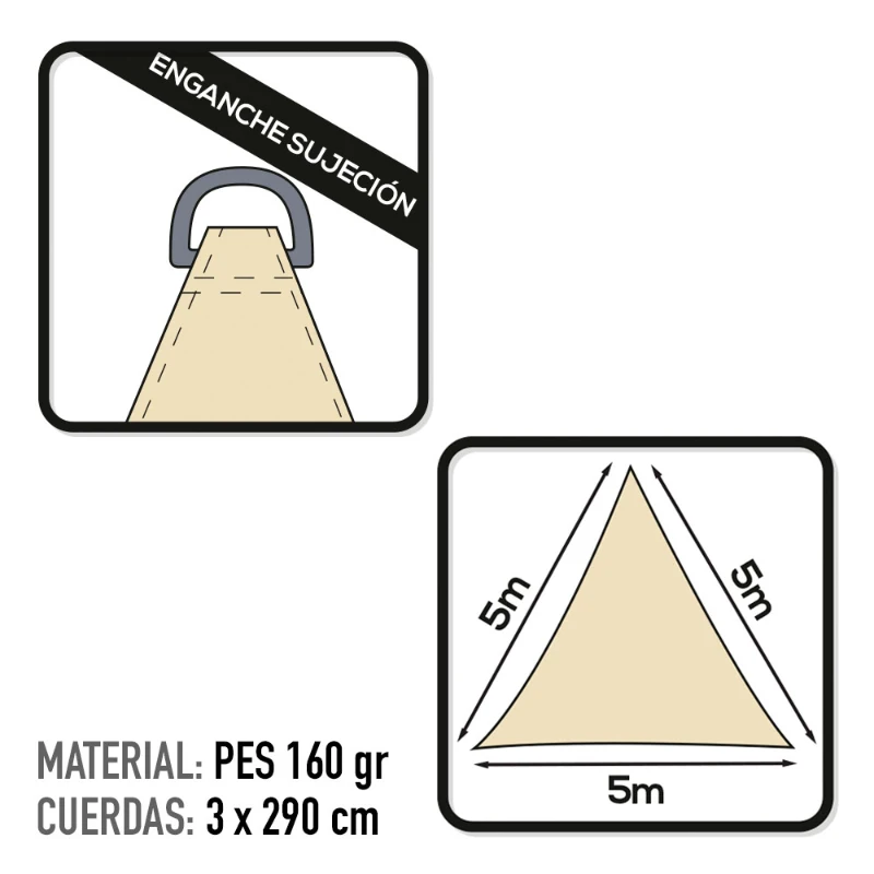 Toldo Vela Triangular Aktive Garden, 160 G/m², 500x500x500 Cm, Crema