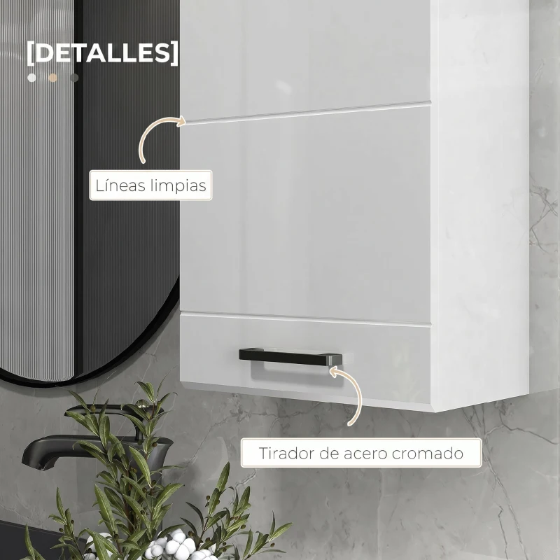 kleankin Mueble de Baño Colgar con Estante Ajustable para Cocina Lavadero Dormitorio Blanco Brillo