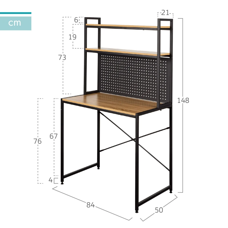 Escritorio Max Home con Estantería y Tablero Perforado, 85x50x148 Cm, Negro