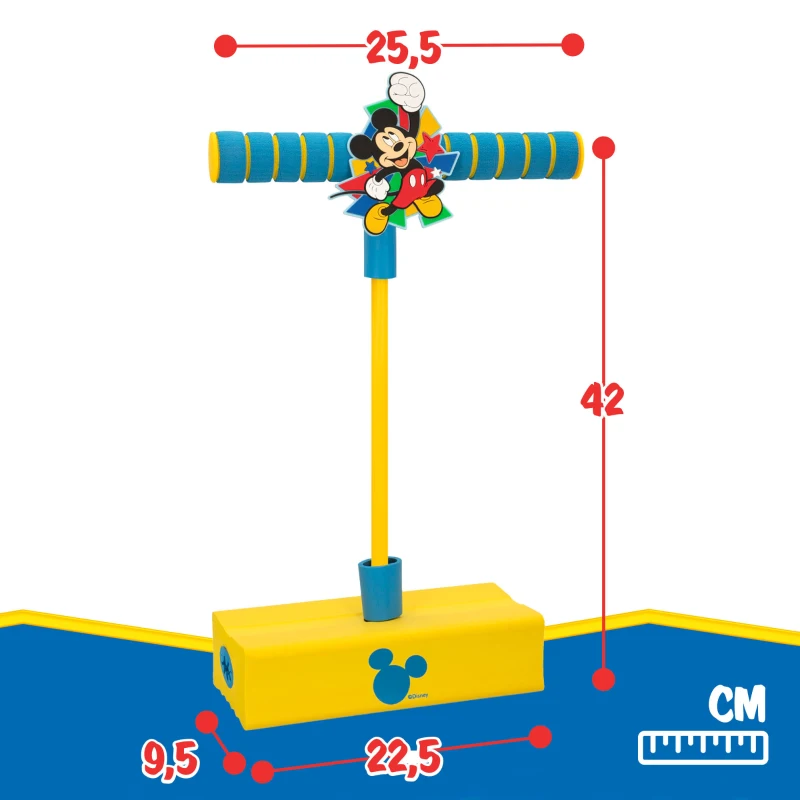 Saltador Pogo 3D Mickey, Base de Espuma Sonora y Mango Antideslizante, 22,5x9,5x42 Cm, Amarillo y Azul