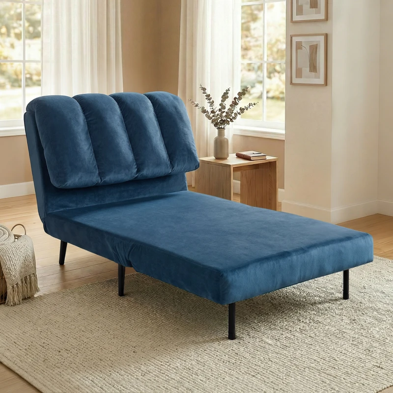 HOMCOM Poltrona Letto Pieghevole Trasformabile con Schienale Regolabile, Blu
