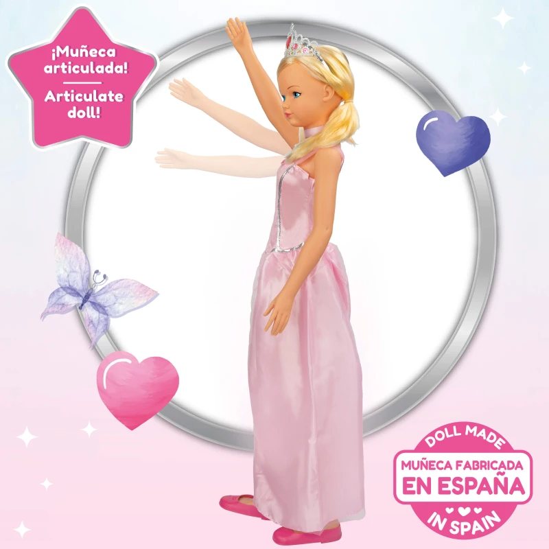 Muñeca Princesa María Articulada, 105x32x17,5 Cm, Rosa