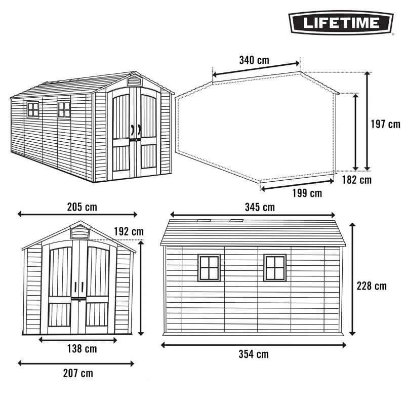 Caseta de Jardín Lifetime 7,8 M² con Suelo y Estanterías, 215x76x85 Cm, Beige