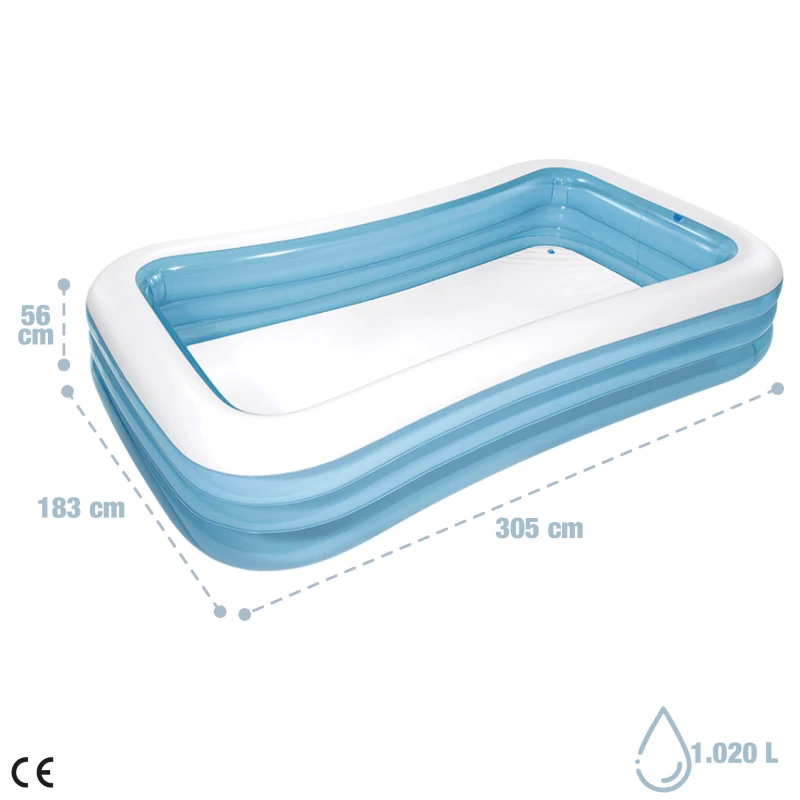 Piscina Hinchable Rectangular Intex 3 Cámaras, 305x183x56 Cm, Azul Turquesa