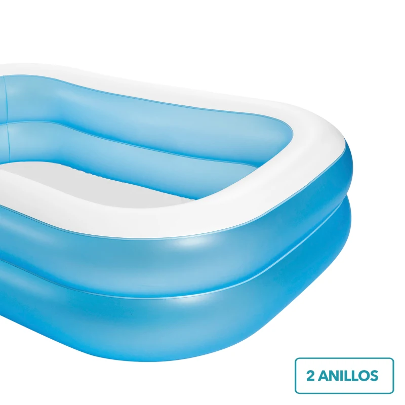 Piscina Hinchable Familiar Rectangular 2 Anillos Vinilo 0,30 Mm, 203x152x48 Cm, Azul