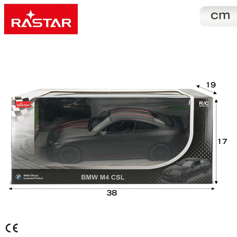 Coche Teledirigido BMW M4 CSL Escala 1:16 y Luces, 38x19x17 Cm, Negro Metalizado