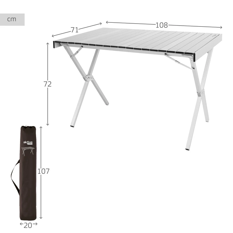 Mesa Plegable Camping Aluminio Antideslizante Desmontable, 20x14x107 Cm, Plateado