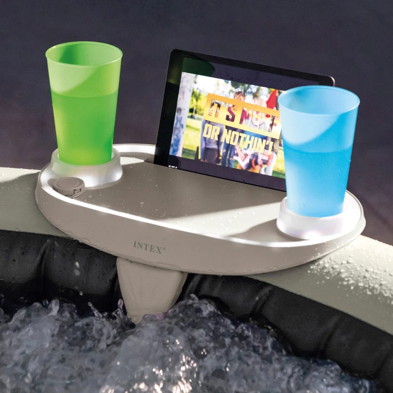 Bandeja Soporte Bebidas INTEX para Spa con Luces LED y 2 Posavasos, 45x26x16 Cm, Crema