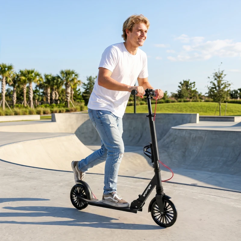 SPORTNOW Hulajnoga miejska aluminiowa regulowana wysokość & składana Scooter z 20 cm kołami PU ABEC-7 łożyska podwójny system hamulcowy