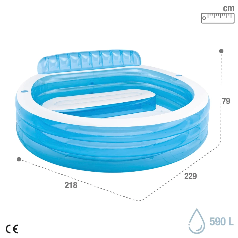 Piscina Hinchable Intex con Sillón y Porta Bebidas, 229x218x79 Cm, Blanco y Azul