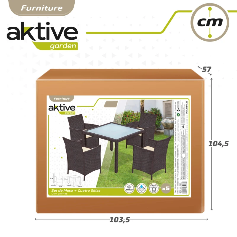 Set Muebles de Terraza Ratán Sintético 4 Sillas y Mesa Cuadrada, 100x100x75 Cm, Marrón