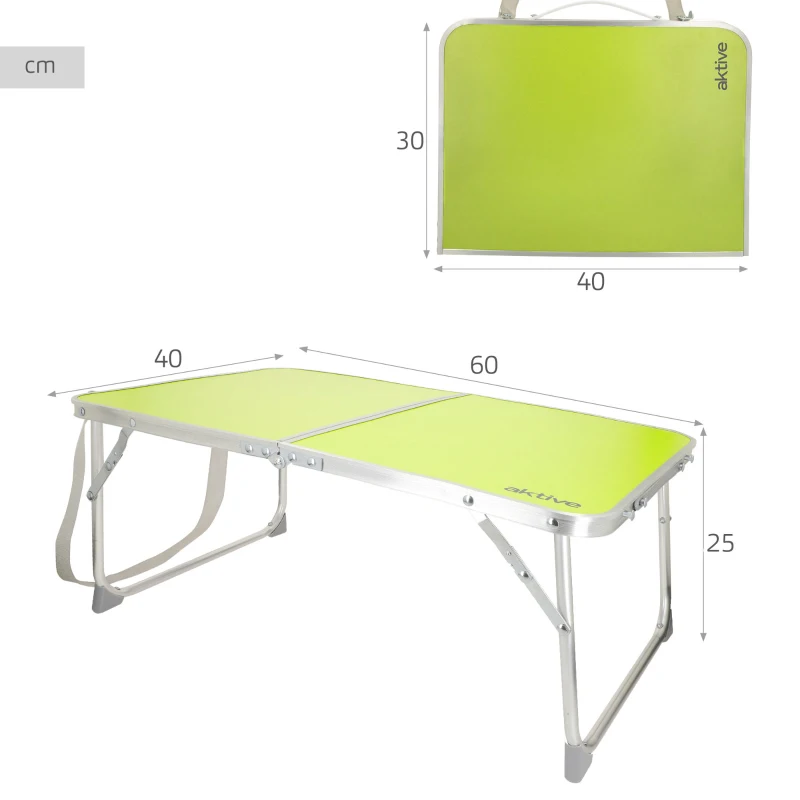 Mesa Plegable Aktive Aluminio y Tablero MDF, 60x40x25 Cm, Verde
