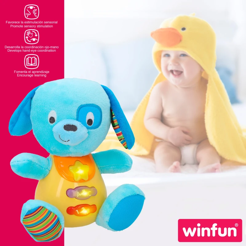 Peluche Perrito Winfun Interactivo con Luces y Sonidos, 15,5x11,5x16,5 Cm, Azul