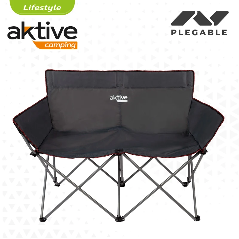 Silla de Camping Doble Plegable con Estructura de Acero, 107x63x88 Cm, Negro