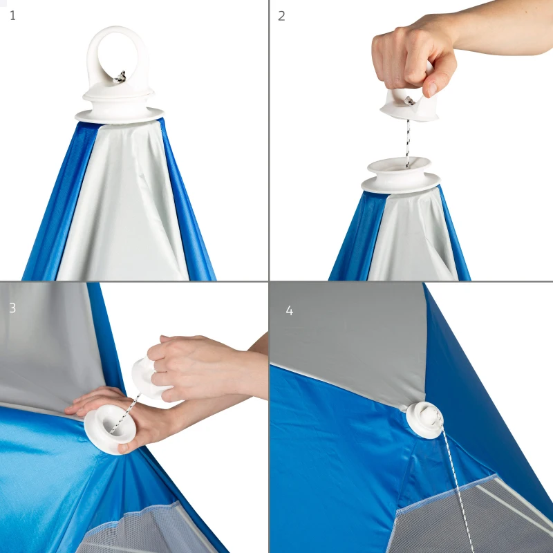 Carpa Playa Pop-Up UV50 para 2 Personas, 11x11x115 Cm, Azul