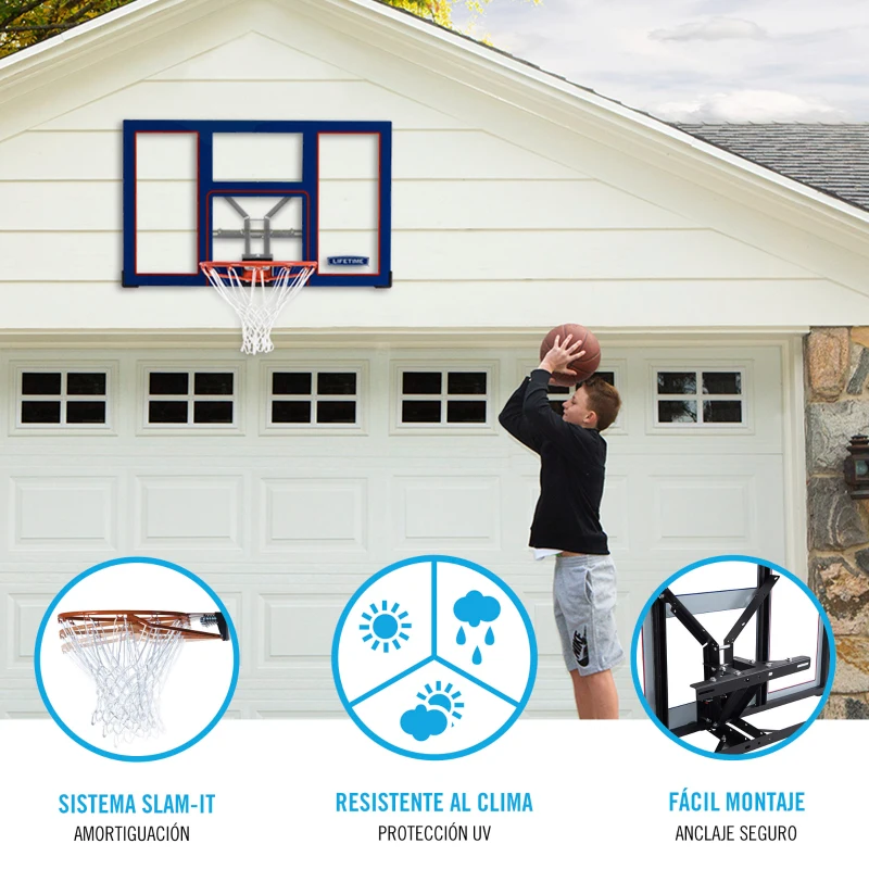 Tablero de Baloncesto Policarbonato Ultrarresistente con Aro 46 Cm, 121x5x75,5 Cm, Azul y Rojo
