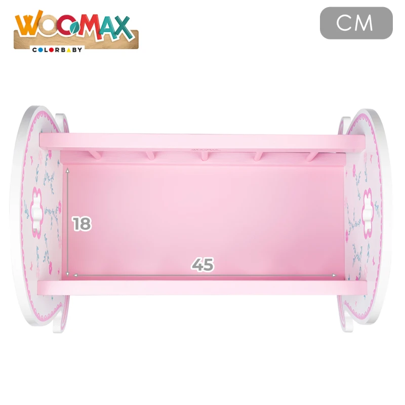 Cuna Balancín para Muñecas Madera Natural, 47x35x36 Cm, Blanco y Rosa