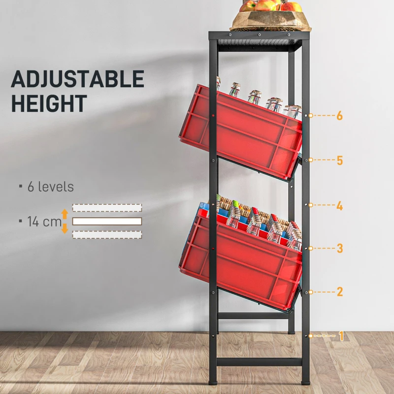 HOMCOM Raft depozitare, ajustabil în înălțime, metal stabil, design compact, capacitate de încărcare 210 kg, Negru