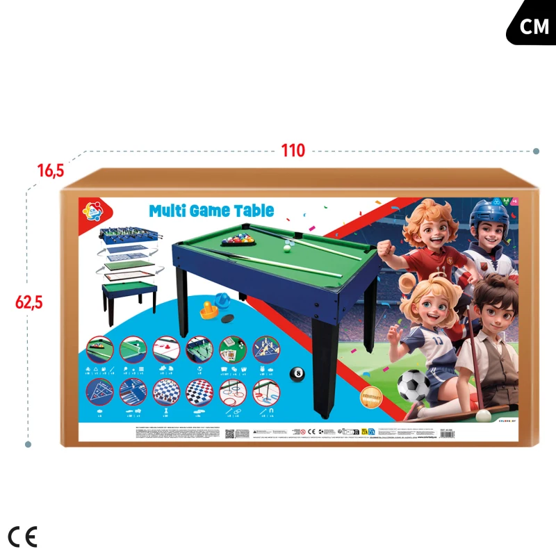 Mesa Multijuegos 12 en 1 con Billar y Futbolín, 104x57,5x69 Cm, Verde