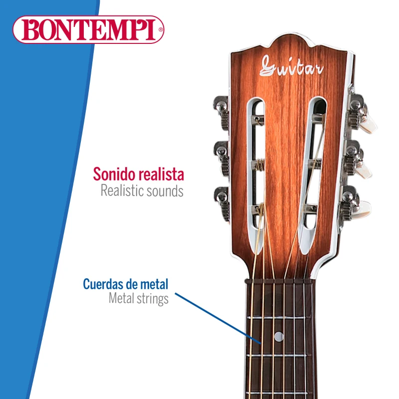 Guitarra Infantil Folk Bontempi 6 Cuerdas Afinables, 68 Cm, Madera