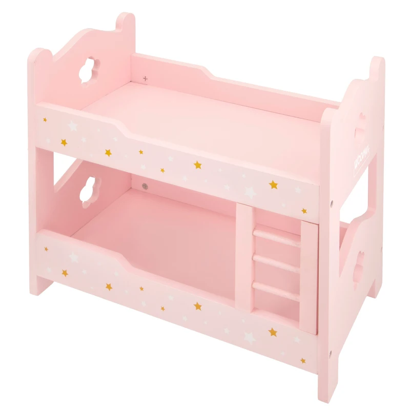 Litera de Madera para Muñecas Doble con Escalera, 31x16x26 Cm, Rosa Palo