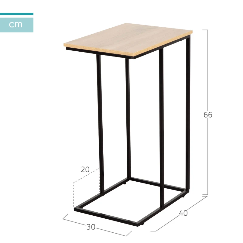 Mesa Auxiliar en Forma de C Estilo Industrial con Estructura de Acero y Tablero, 40x30x66 Cm, Negro