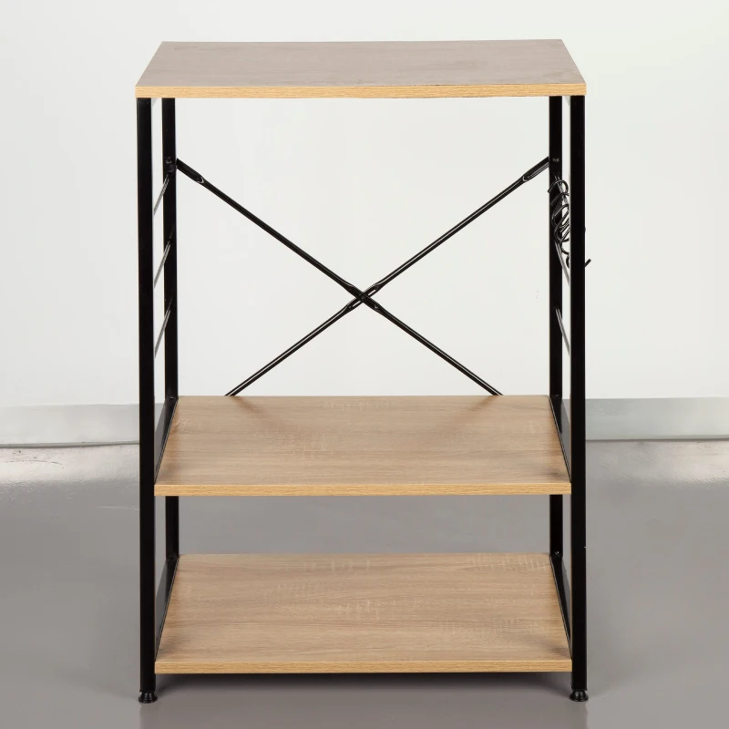 Mueble Auxiliar Cocina Acero y Melamina, 60x40x82 Cm, Roble