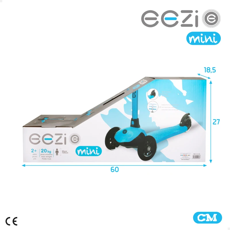 Patinete 3 Ruedas Infantil EEZI con Manillar Desmontable y Regulable, 26x61x55,5-62,5 Cm, Azul