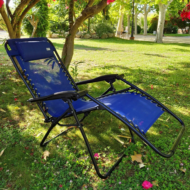 Silla Plegable Gravedad Cero con Estructura de Acero, 86,5x13,5x67 Cm, Azul