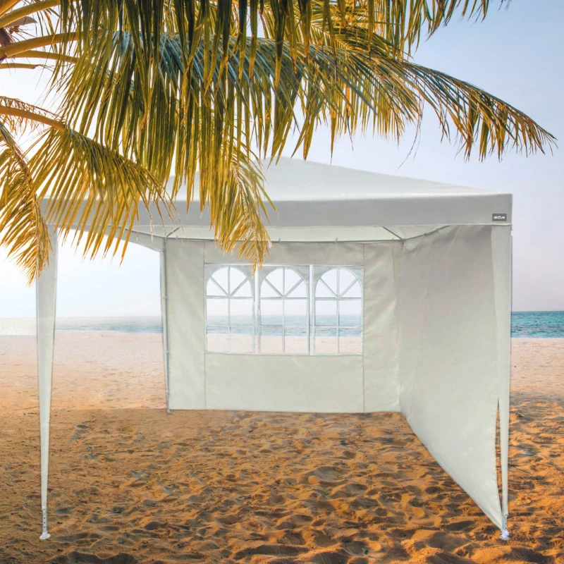 Cenador Desmontable para Jardín con 2 Paredes y Ventana, 270x270x240 Cm, Blanco