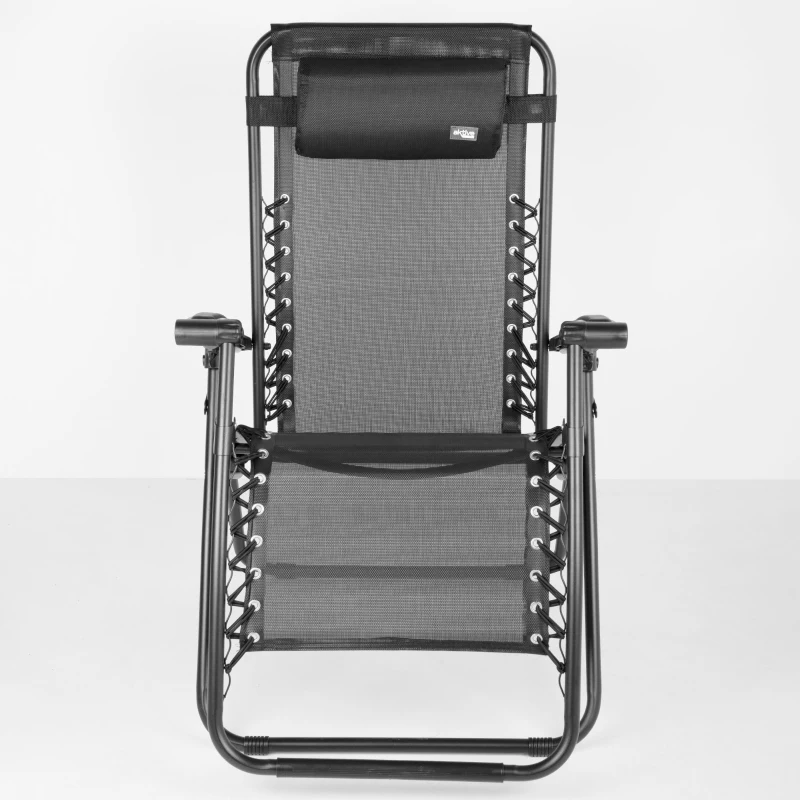 Silla Plegable Gravedad Cero Jardín con Estructura de Acero y Textileno, 86,5x13,5x67 Cm, Negro