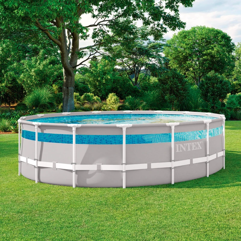 Piscina Desmontable Prism Frame Clearview con Depuradora 5,678 L/h, Ø488x122 Cm, Gris Claro