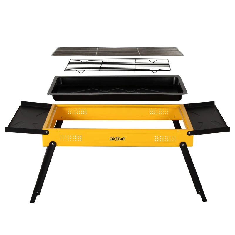 Barbacoa de Carbón Plegable Aktive con Bandejas Laterales, 89x33x33 Cm, Negro