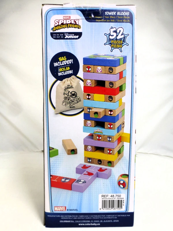Juego de Bloques de Madera 2 en 1 Spidey, 11x8x27 Cm, Multicolor