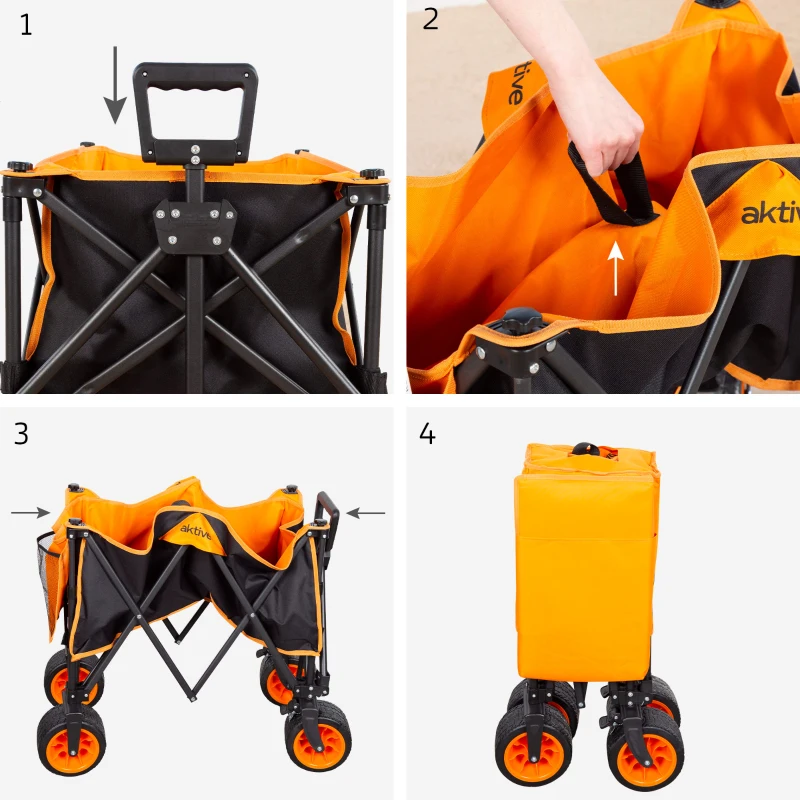 Carro Playa Plegable Aktive Ruedas 360º con Frenos Capacidad 100 Kg, 34x26,5x74,5 Cm, Azul
