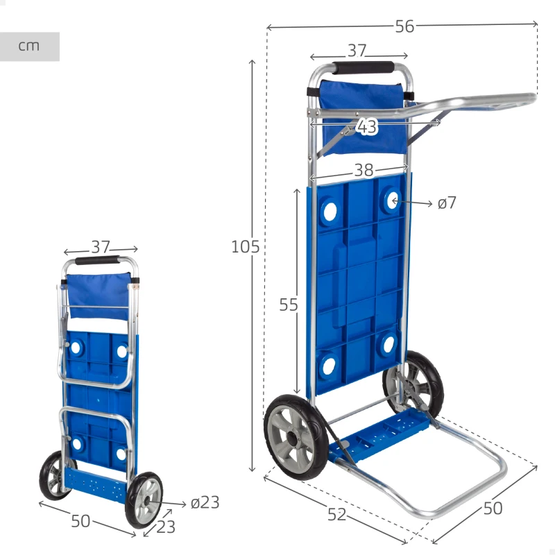 Carro Mesa Playa Plegable 2 en 1 Aktive, 50x52x105 Cm, Azul