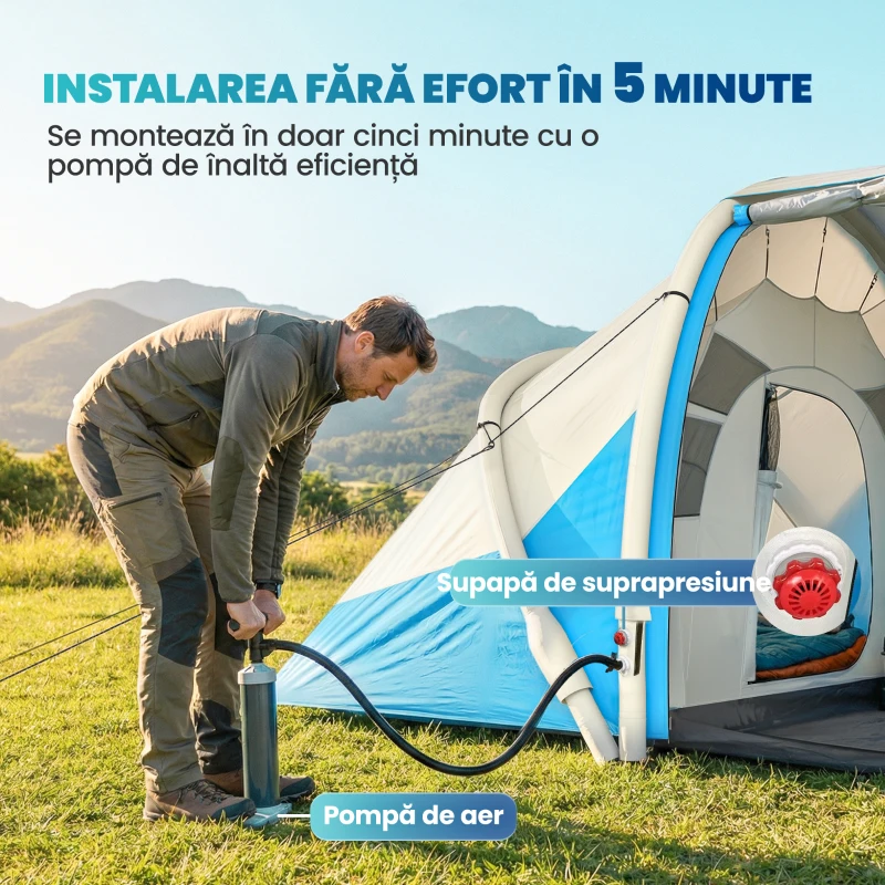 Outsunny Cort gonflabil rapid de montat, refugiu de aer, cort de camping