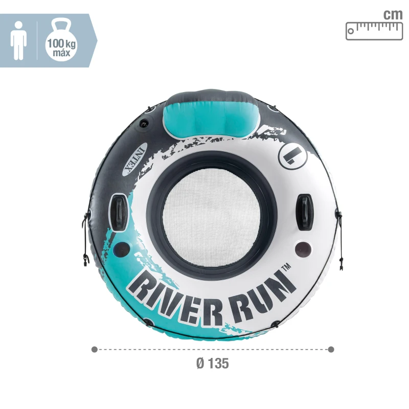 Flotador Rueda Hinchable INTEX con Respaldo, Ø135 Cm, Azul, Blanco y Gris