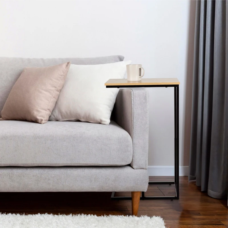 Mesa Auxiliar en Forma de C Estilo Industrial con Estructura de Acero y Tablero, 40x30x66 Cm, Negro