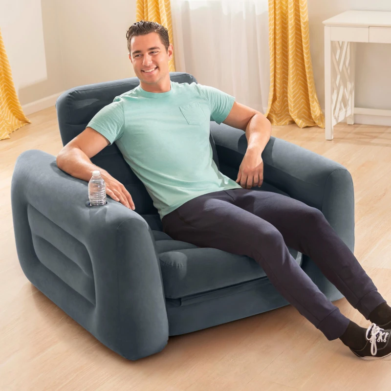 Sillón Cama Hinchable Convertible 2 en 1, 117x224x66 Cm, Gris Carbón