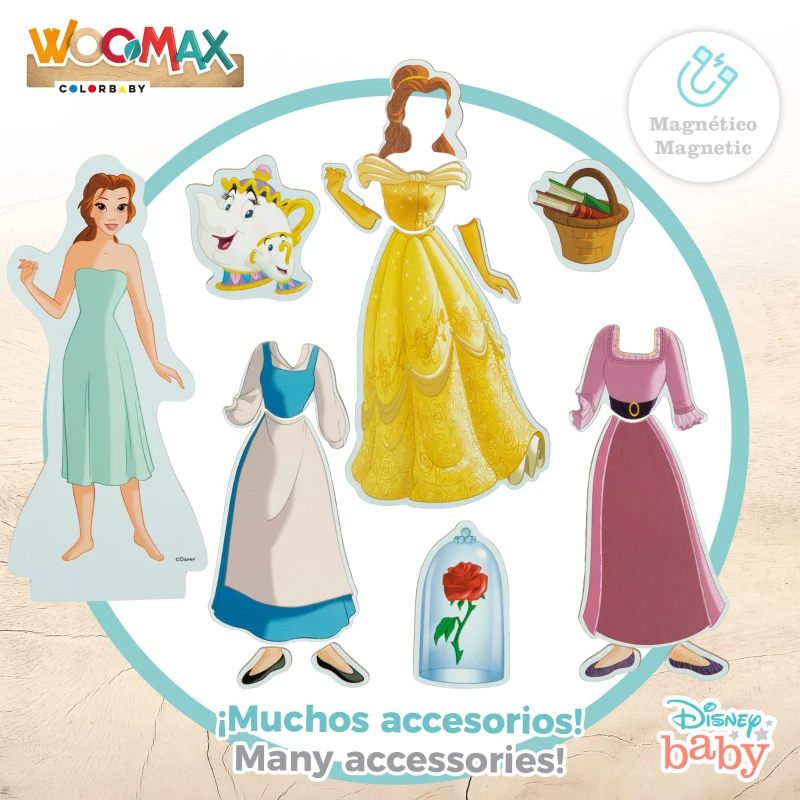 Puzzle Magnético Princesas Disney WOOMAX, 45 Piezas de Madera Natural, 32x3x28 Cm, Multicolor