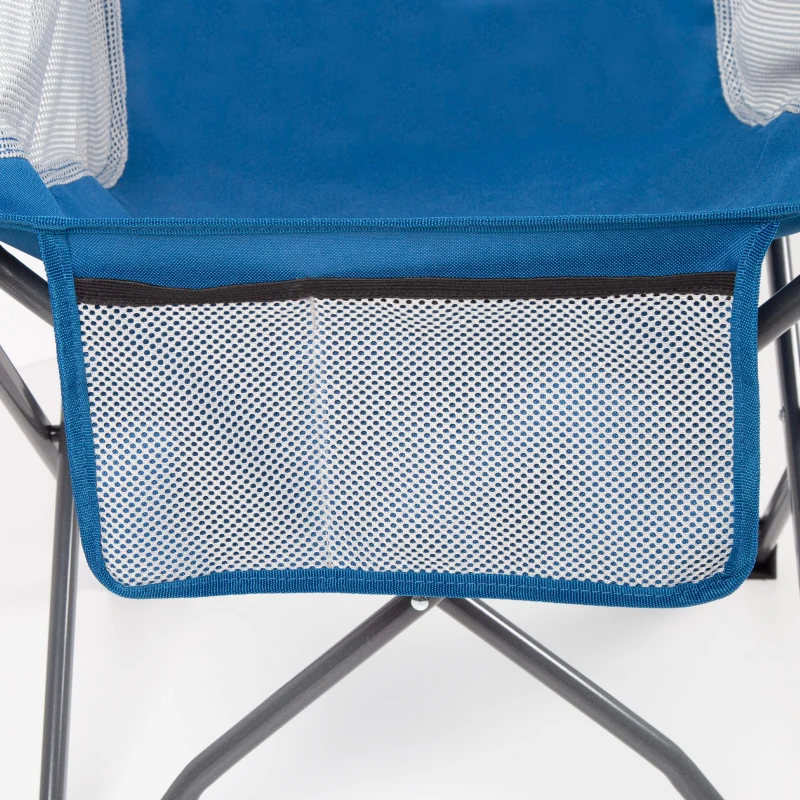 Sillón Plegable de Camping Antivuelco con Posavasos y Bolsillo, 48x50x86 Cm, Azul