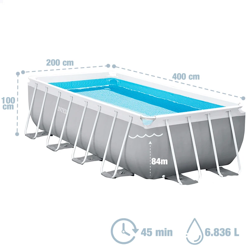 Piscina Desmontable Rectangular Prisma Frame Intex con Depuradora, 400x200x100 Cm, Gris Claro